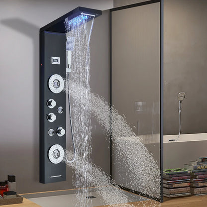 Black Led Shower Panel Waterfall Rain Shower Faucet