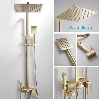 Bathroom Brushed Golden Shower Faucet Wall Mount Rainfall