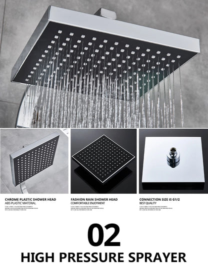 Uythner Bathroom Chrome/Black Shower Faucet Rotate Tub Spout