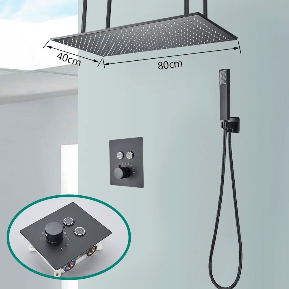 Rozin Matte Black Thermostatic Shower Faucet Concealed Install