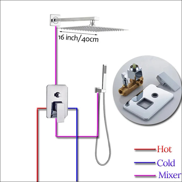 Rozin Wall Mount Rainfall Shower Faucet Chrome Concealed
