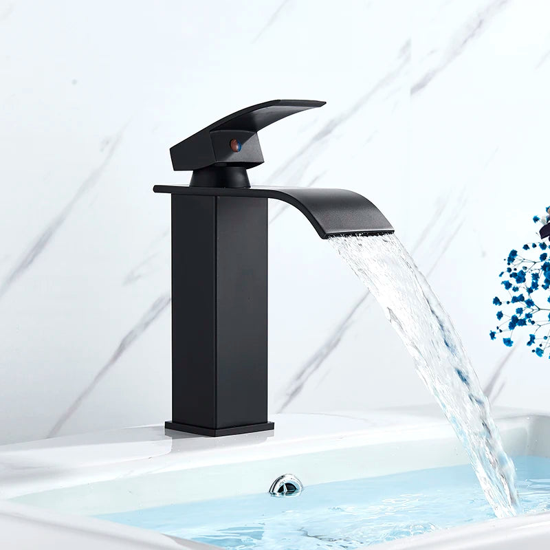 Brushed Gold Bathroom Basin Faucet Deck Mounted Waterfall