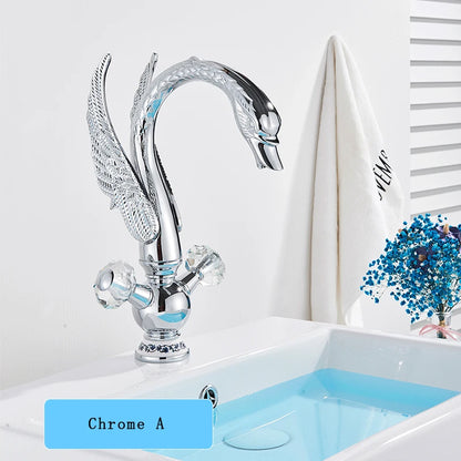 Golden Luxury Swan Basin Faucet Deck Mounted Bathroom