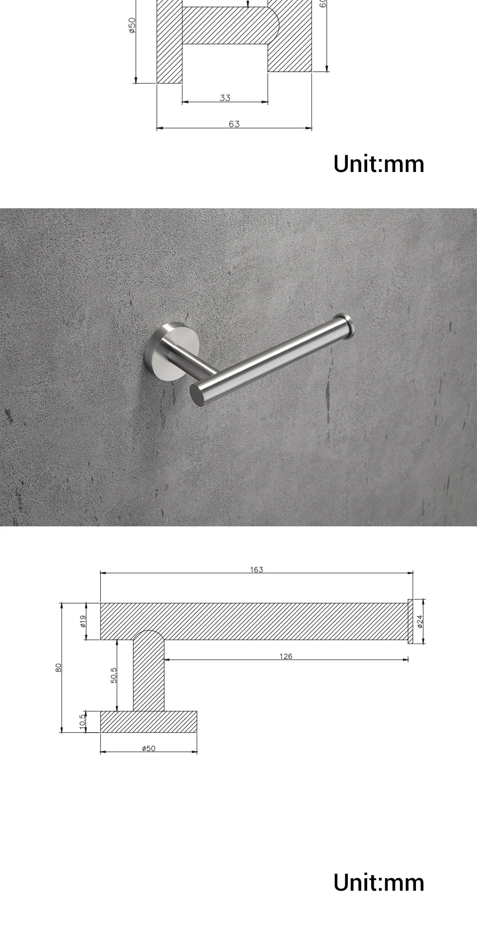 Bathroom Hardware Kit Brushed Stainless Steel Round Wall