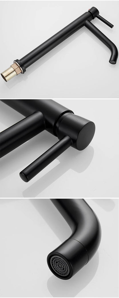 Tall Basin Sink Faucet Slim Black Chrome Bathroom