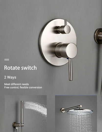 Brushed Stainless Steel Brass Built Installation Rain Shower