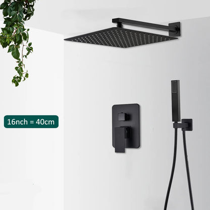 Black Concealed Shower System Rain Waterfall Bathroom Embedded