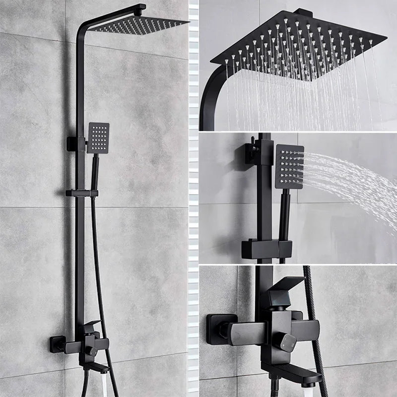 Uythner Bathroom Chrome/Black Shower Faucet Rotate Tub Spout