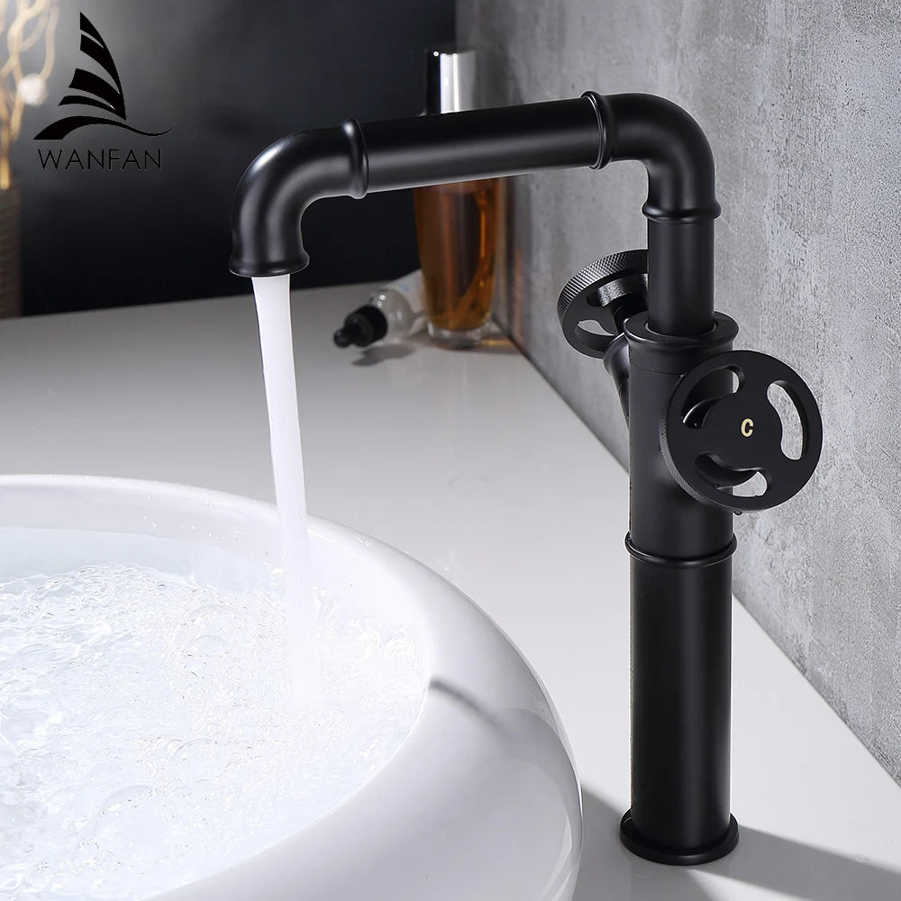 Basin Faucets Retro Industrial Style Matte Black Brass