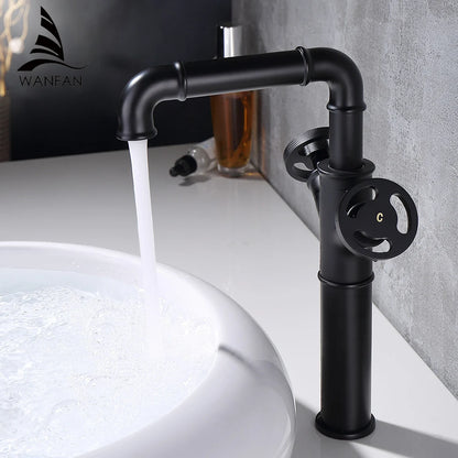 Basin Faucets Retro Industrial Style Matte Black Brass