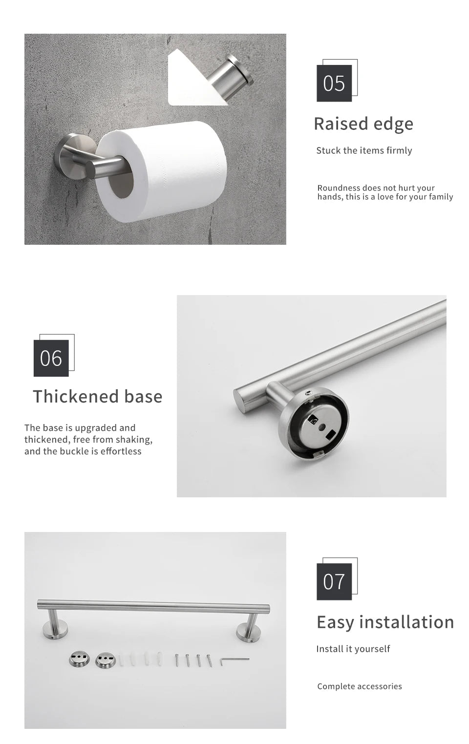 Bathroom Hardware Kit Brushed Stainless Steel Round Wall