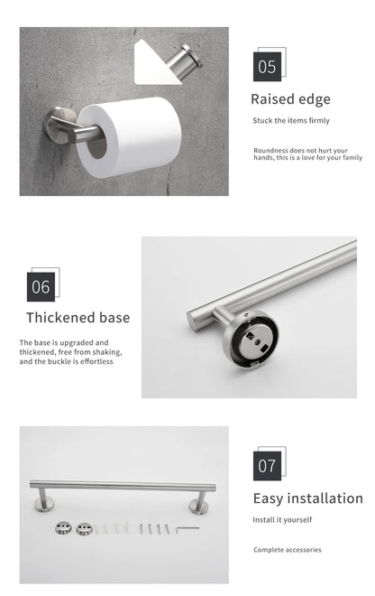 Bathroom Hardware Kit Brushed Stainless Steel Round Wall