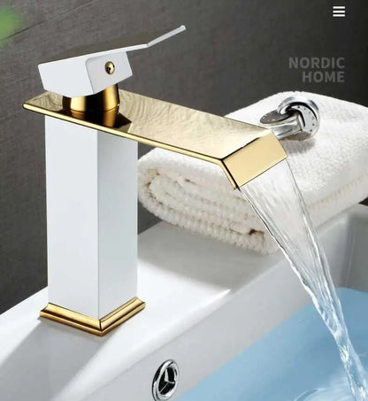 Basin Faucet Gold Black Waterfall Faucet Brass Bathroom