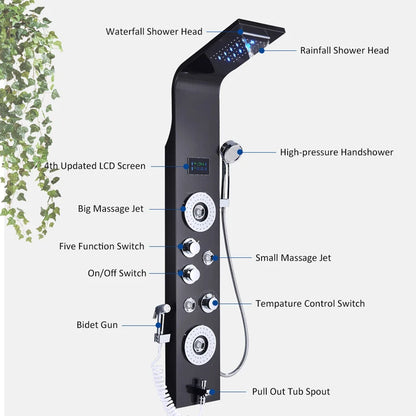 Black Nickel Led Shower Panel Six Functions Shower