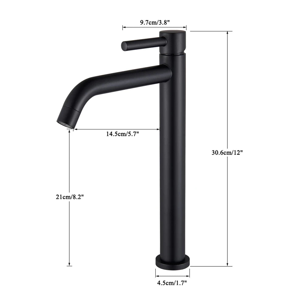 Tall Basin Sink Faucet Slim Black Chrome Bathroom