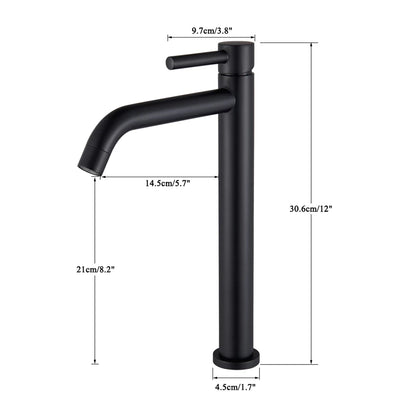 Tall Basin Sink Faucet Slim Black Chrome Bathroom