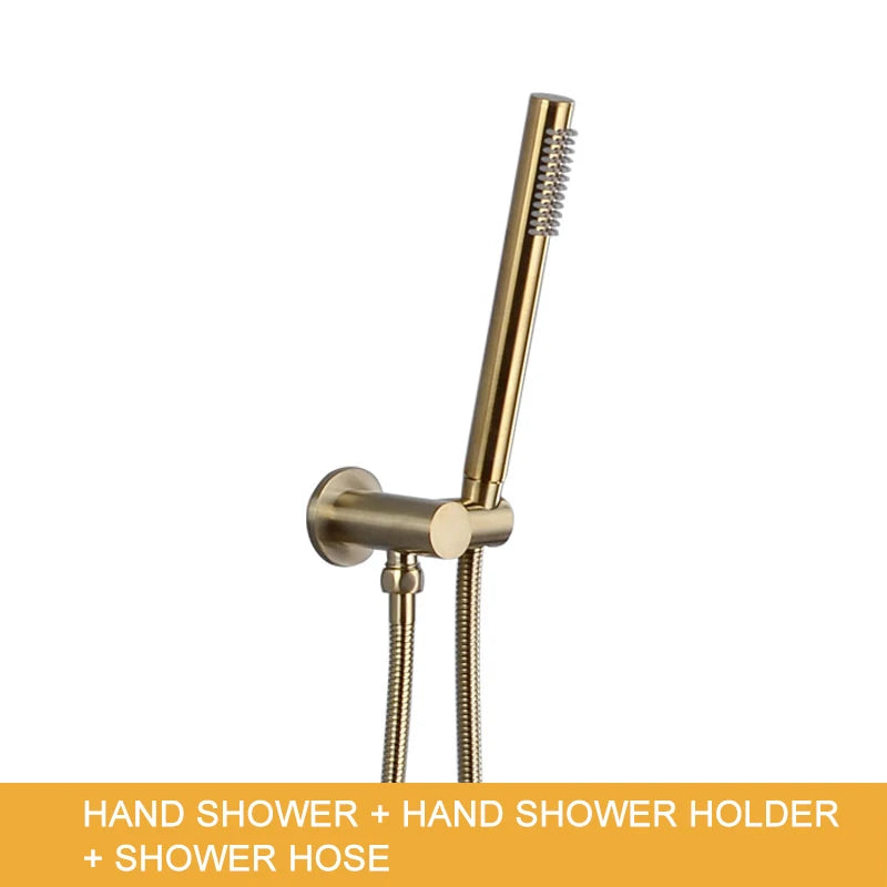 Brass Round Handheld Shower Head Brushed Gold Finish