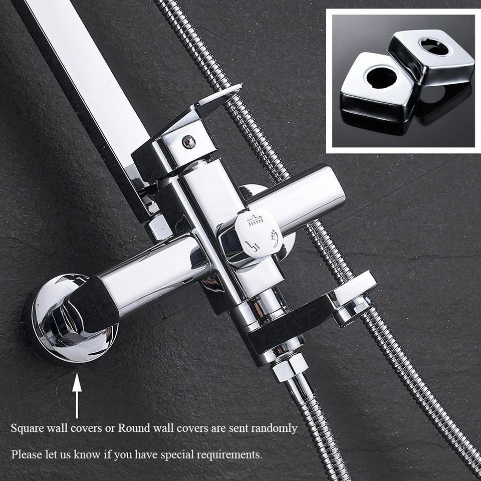 Uythner Bathroom Chrome/Black Shower Faucet Rotate Tub Spout