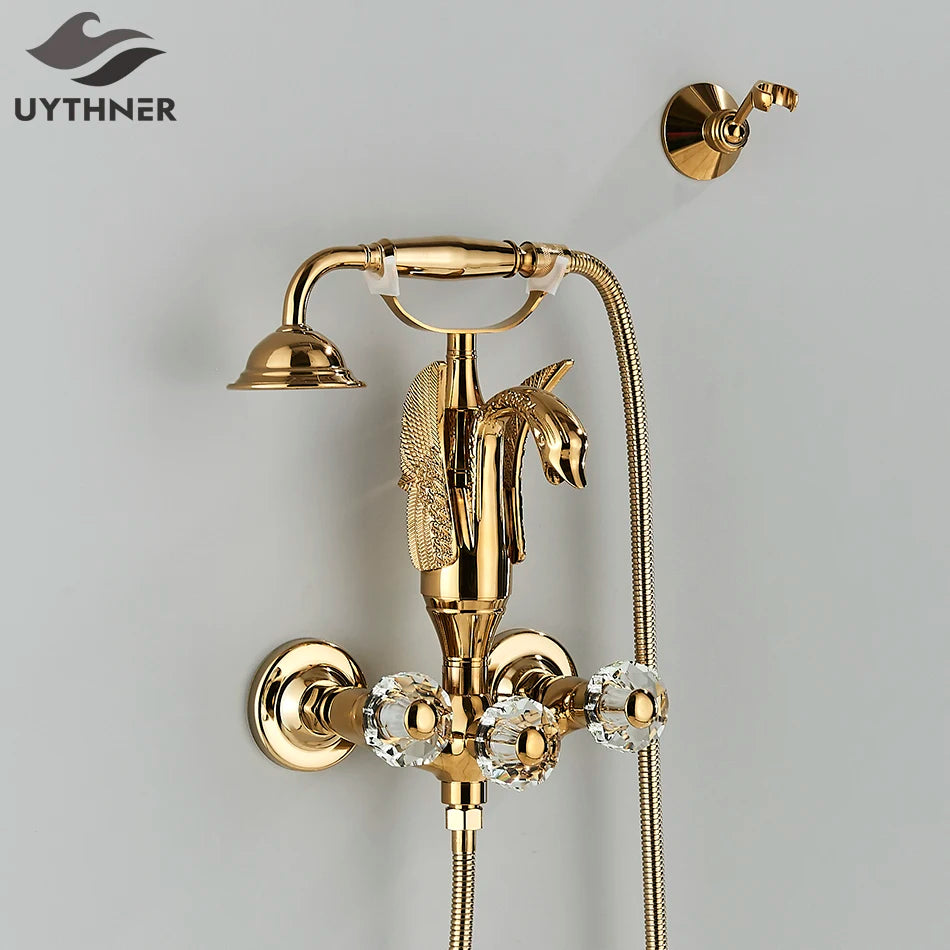 Luxury Golden Bathroom Swan Bathtub Faucet Wall Mounted