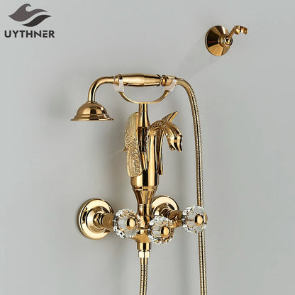 Luxury Golden Bathroom Swan Bathtub Faucet Wall Mounted