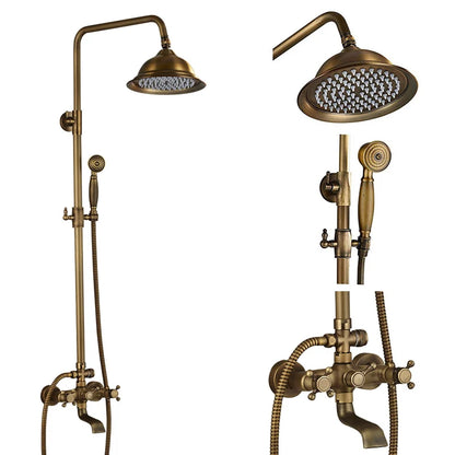 Antique Brass Shower Faucet Mixers Dual Handle Rainfall