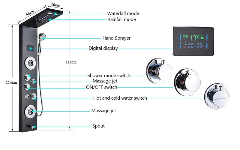 Luxury Led Shower Panel Spa Massage Jet Shower