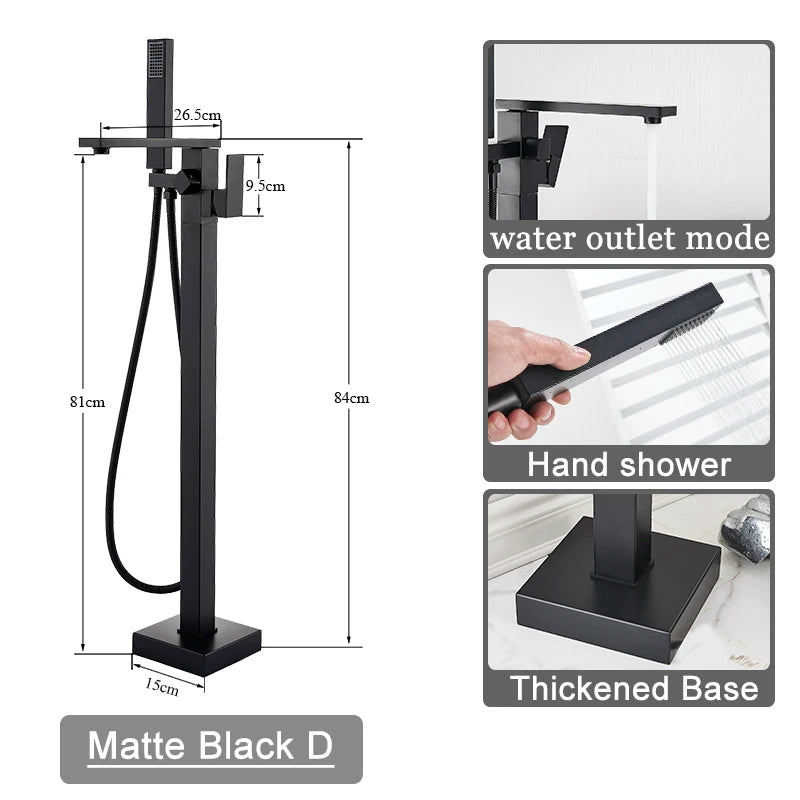 Shbshaimy Golden Floor Bathroom Bathtub Faucet Handshower Cold
