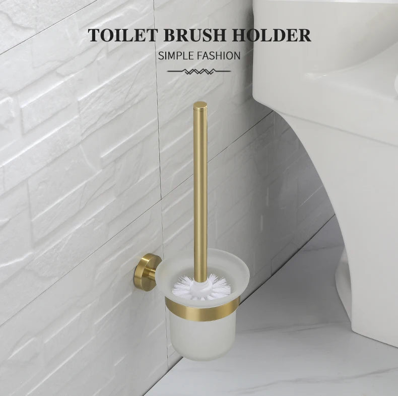 Bathroom Hardware Brushed Gold Toilet Brush Holder Robe