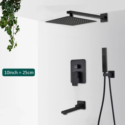 Black Concealed Shower System Rain Waterfall Bathroom Embedded