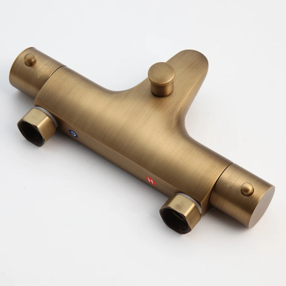 Zappo Antique Brass Bathroom Thermostatic Shower W/ Rainfall