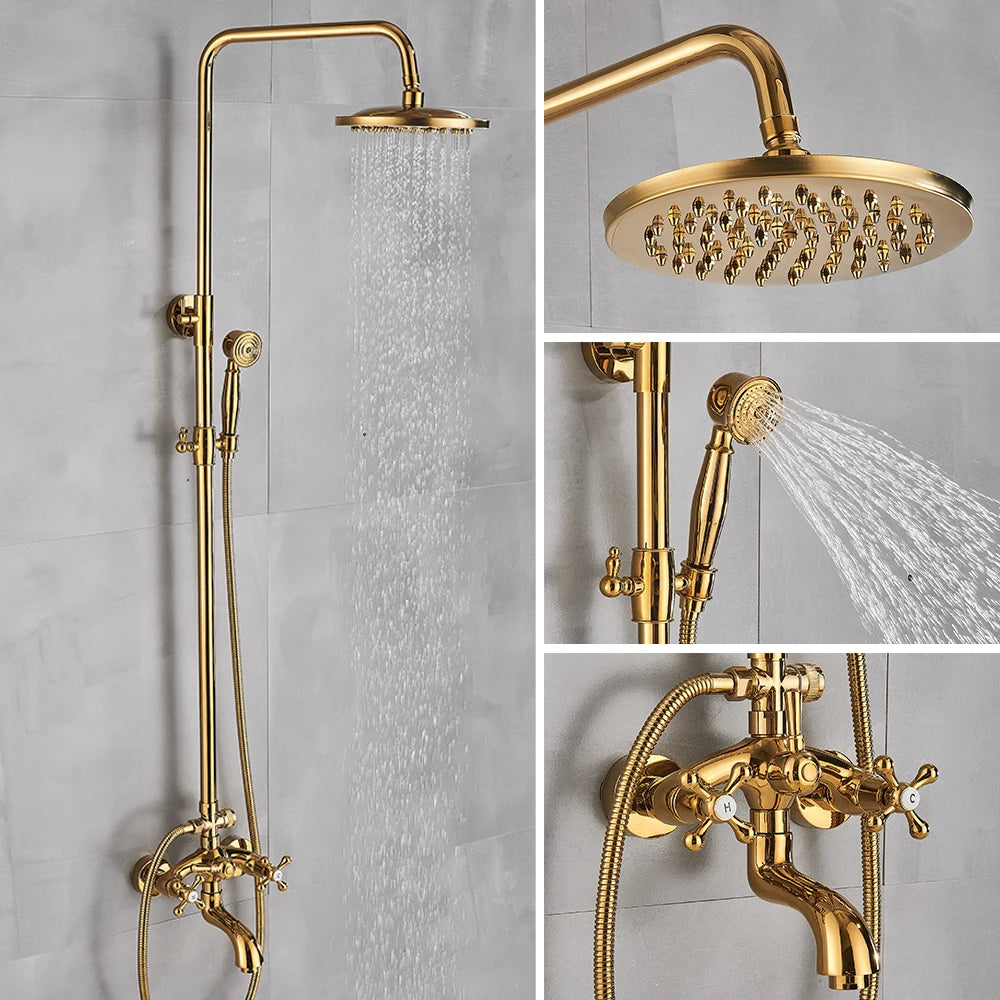 Rozin Gold Bathroom Shower Faucet Wall Mounted Brass