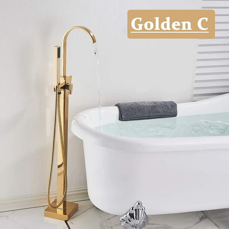 Shbshaimy Golden Floor Bathroom Bathtub Faucet Handshower Cold