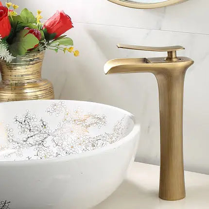 Basin Faucet Gold Waterfall Faucet Brass Bathroom Faucet