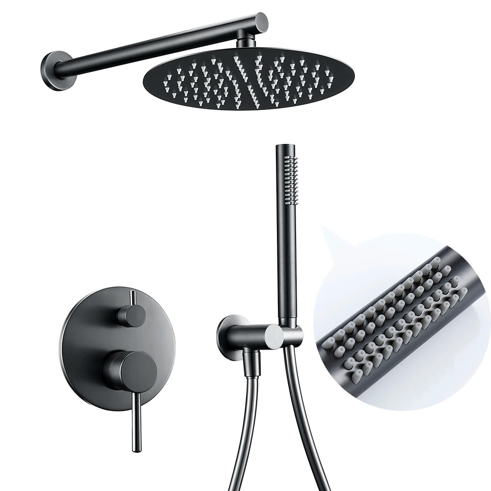 Bagnolux Gun Gray Bath Shower Brass Head Rianfall