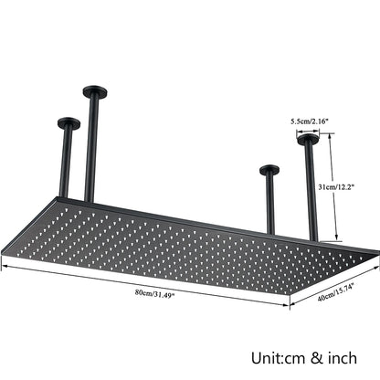 Rozin Led Matte Black Shower Head 40 80cm