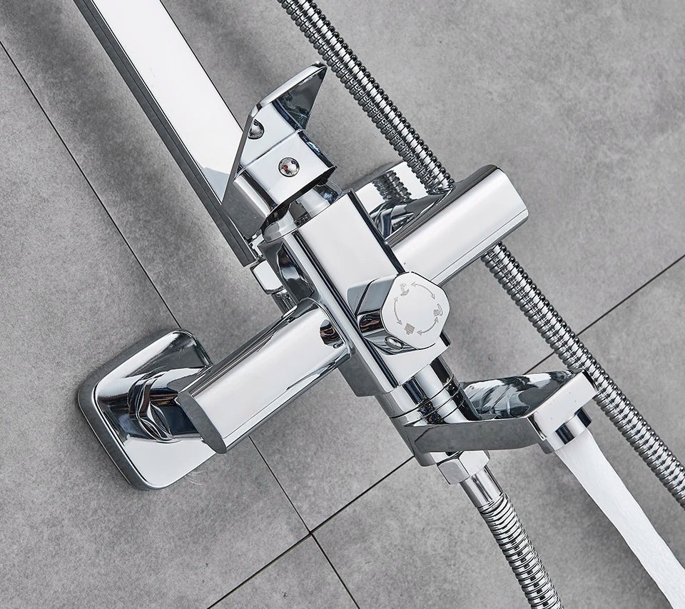 Uythner Bathroom Chrome/Black Shower Faucet Rotate Tub Spout