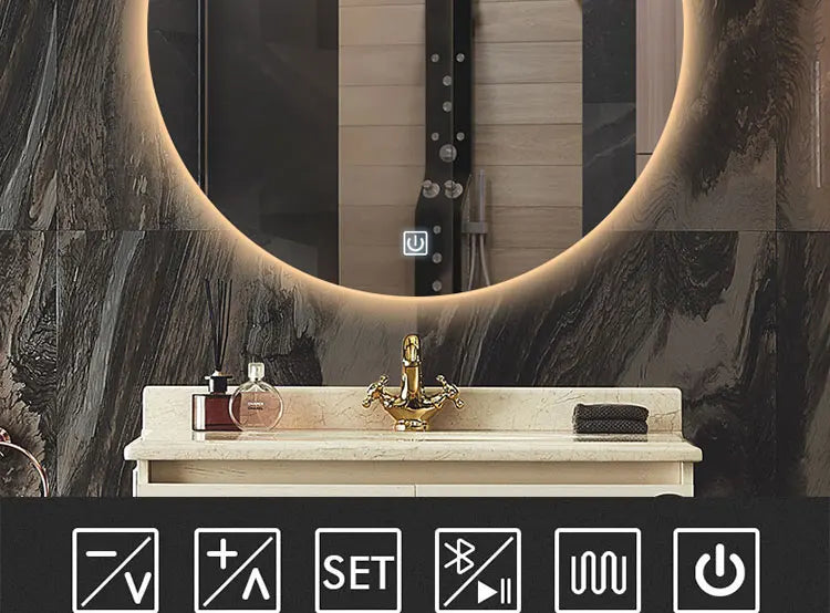 40/50/60cm Round Smart Led Bathroom Mirror Color Adjustable