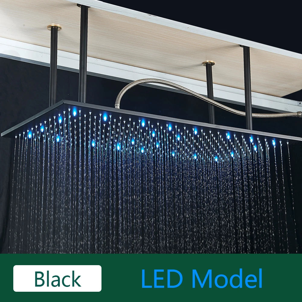 Rozin Led Matte Black Shower Head 40 80cm