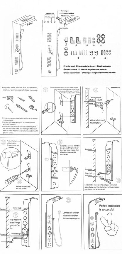 Luxury Black/Brushed Bathroom Shower Faucet Led Rainfall Shower