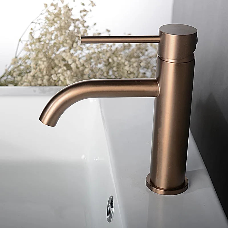 Brushed Rose Gold Bathroom Sink Faucet Deck Mounted