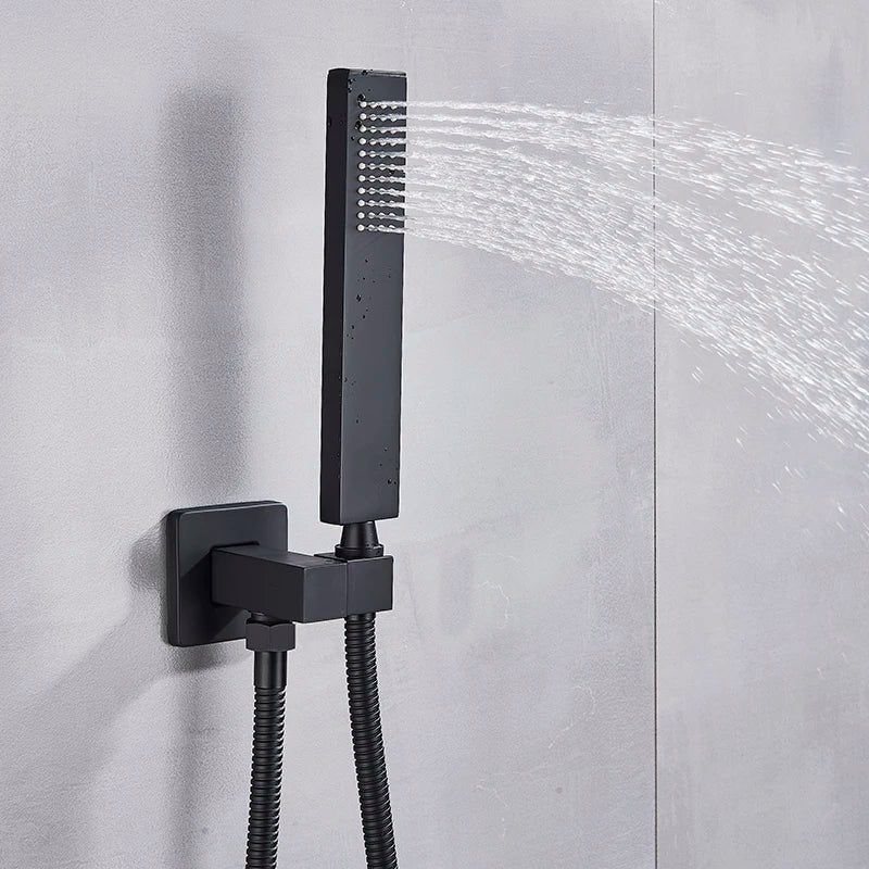 Matte Black Rain Waterfall Shower Thermostatic Mixer Bath