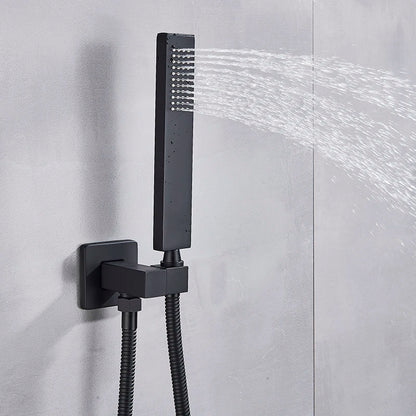 Matte Black Rain Waterfall Shower Thermostatic Mixer Bath