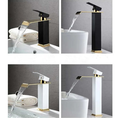 Basin Faucet Gold Black Waterfall Faucet Brass Bathroom