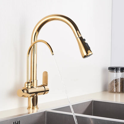 Gold Purify Water Faucet Deck Mounted Dual Handle