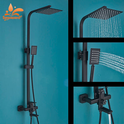 Matte Black Bathroom Shower Faucet 8/10/12inch Wall Mount