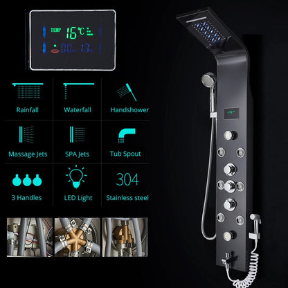 Luxury Black/Brushed Bathroom Shower Faucet Led Rainfall Shower