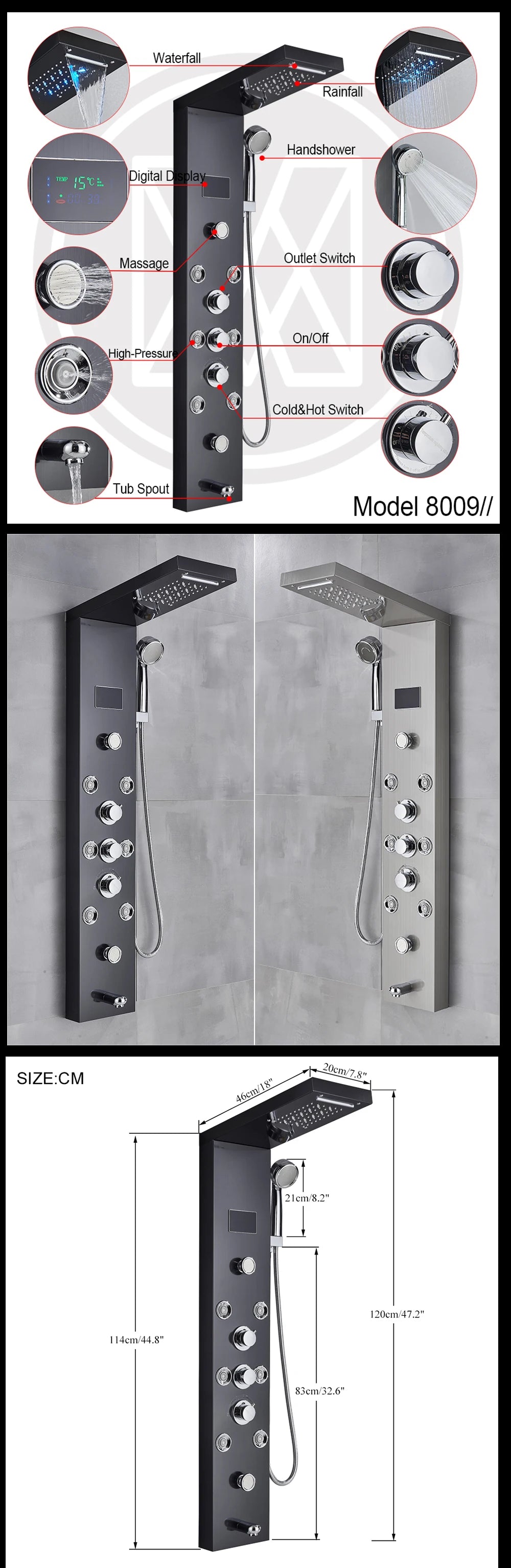 Led Light Shower Panel Waterfall Rain Digital Display