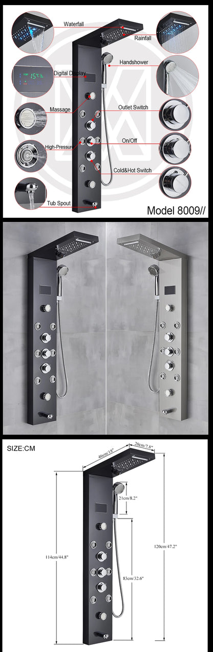 Led Light Shower Panel Waterfall Rain Digital Display