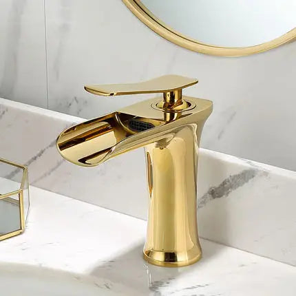 Basin Faucet Gold Waterfall Faucet Brass Bathroom Faucet