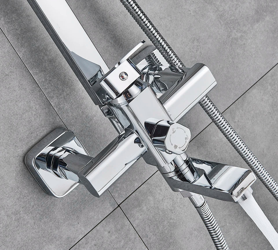 Uythner Bathroom Chrome/Black Shower Faucet Rotate Tub Spout